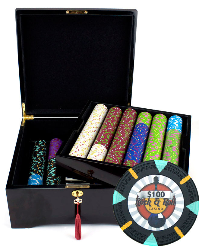 750 Rock & Roll Poker Chips with Mahogany Case