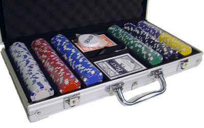 300 Striped Dice Poker Chips with Aluminum Case