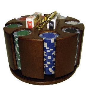 200 Striped Dice Poker Chips with Wooden Carousel