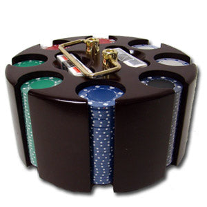 200 Suited Poker Chips with Wooden Carousel