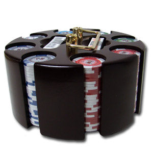 200 Tournament Pro Poker Chips with Wooden Carousel