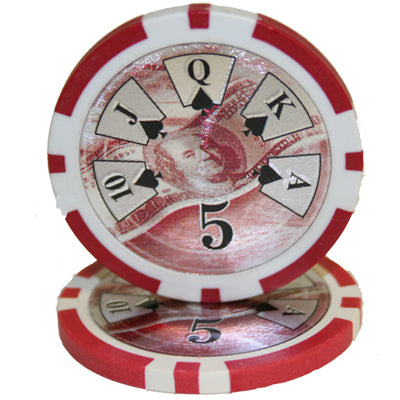 Red Ben Franklin Poker Chips - $5