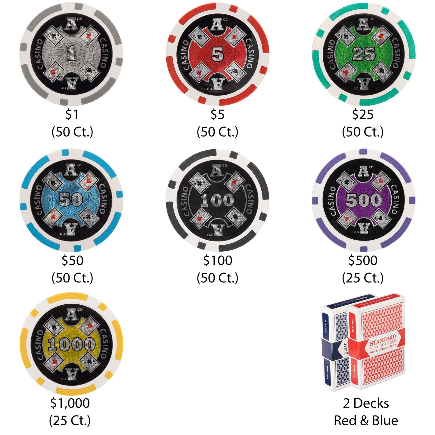 300 Ace Casino Poker Chips with Wooden Carousel