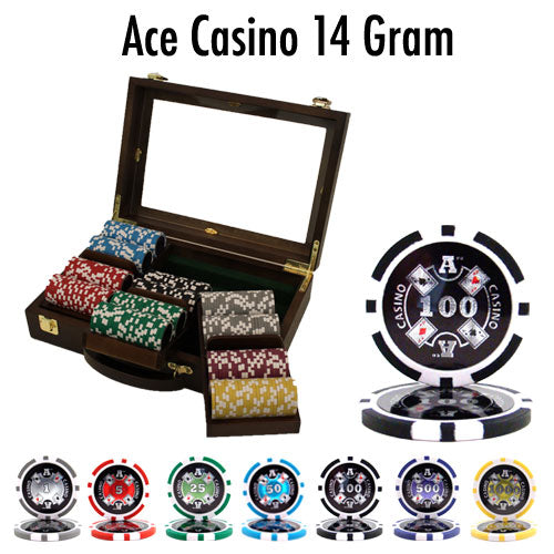 300 Ace Casino Poker Chips with Walnut Case