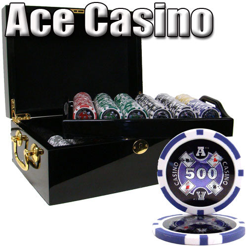 500 Ace Casino Poker Chips with Mahogany Case