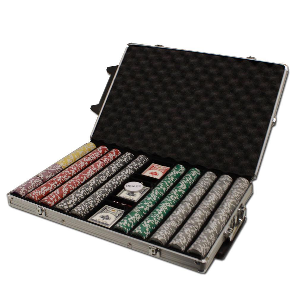 1000 Ace King Suited Poker Chips with Rolling Aluminum Case