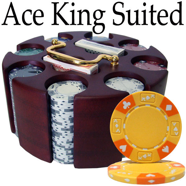 200 Ace King Suited Poker Chips with Wooden Carousel