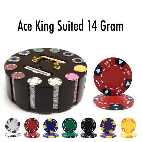 300 Ace King Suited Poker Chips with Wooden Carousel