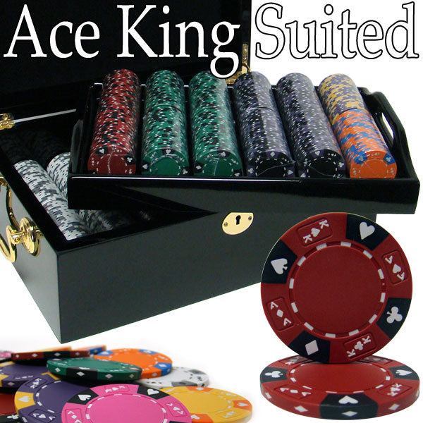 500 Ace King Suited Poker Chips with Mahogany Case
