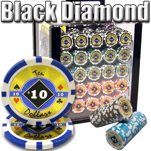 1000 Black Diamond Poker Chips with Acrylic Carrier