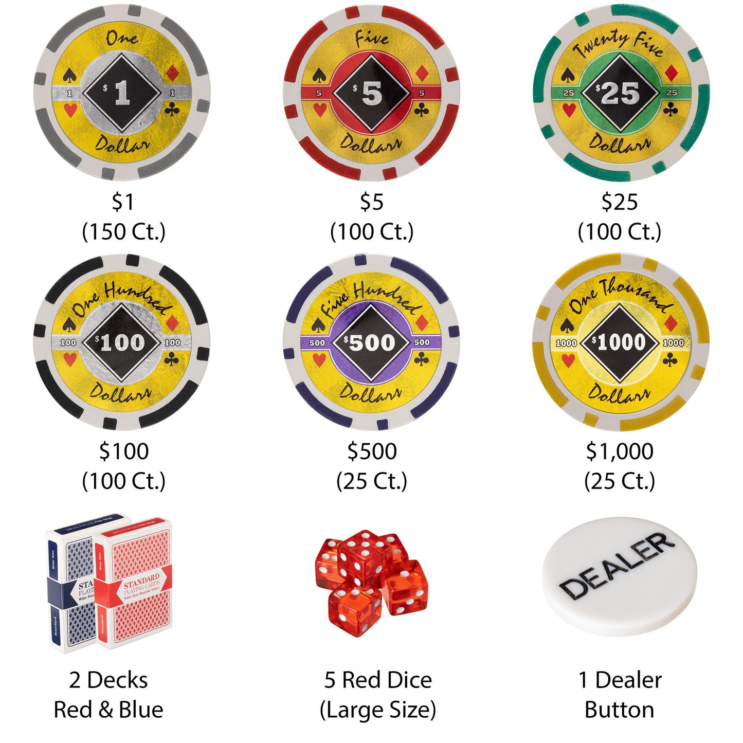 500 Black Diamond Poker Chips with Walnut Case