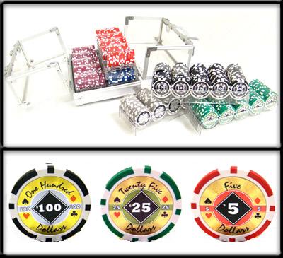 600 Black Diamond Poker Chips with Acrylic Carrier