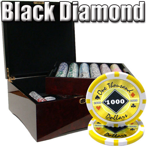 750 Black Diamond Poker Chips with Mahogany Case