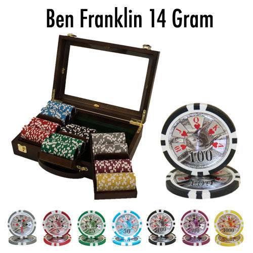 300 Ben Franklin Poker Chips with Walnut Case