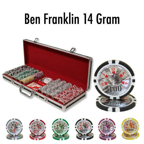 500 Ben Franklin Poker Chips with Black Aluminum Case