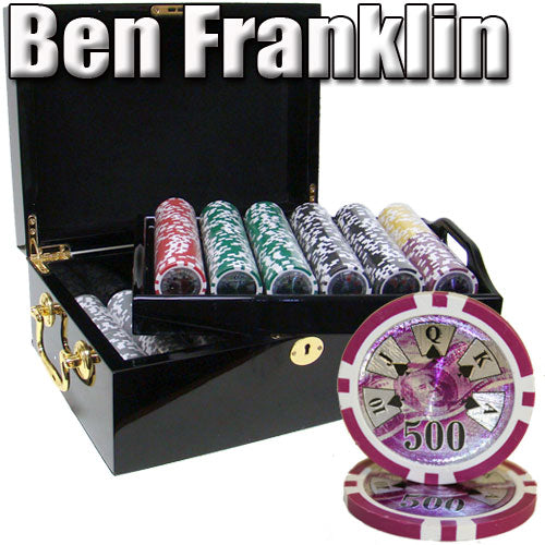 500 Ben Franklin Poker Chips with Mahogany Case