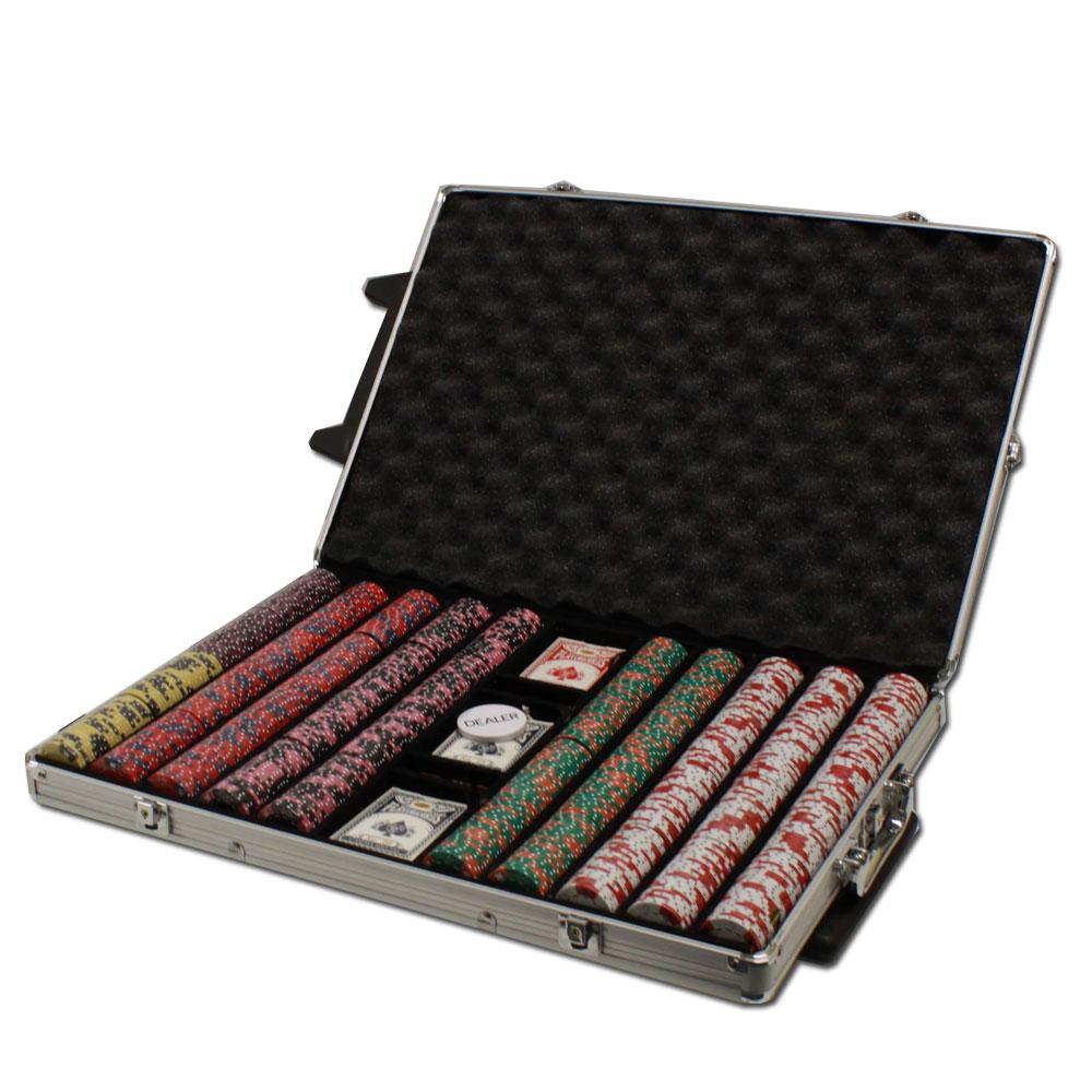1000 Crown and Dice Poker Chips with Rolling Aluminum Case