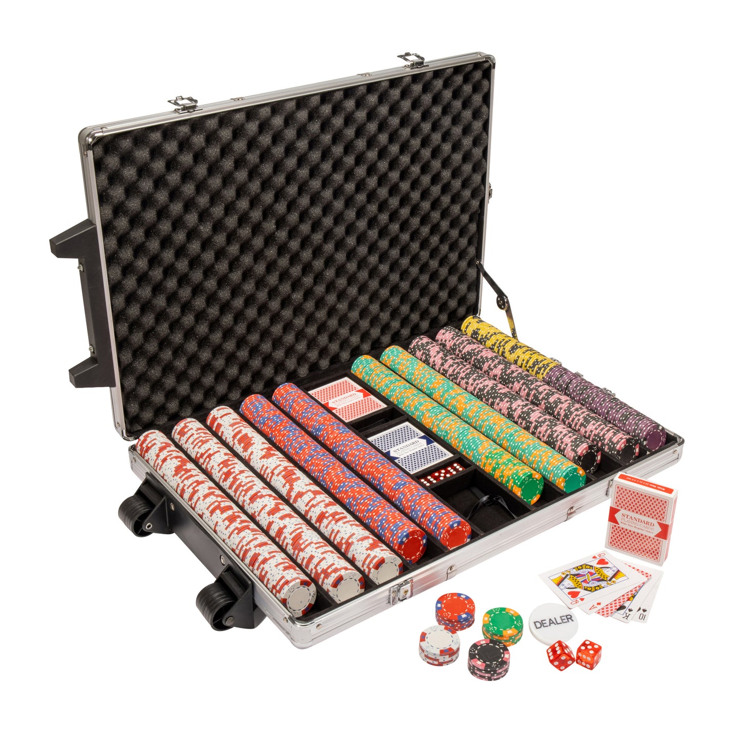 1000 Crown and Dice Poker Chips with Rolling Aluminum Case