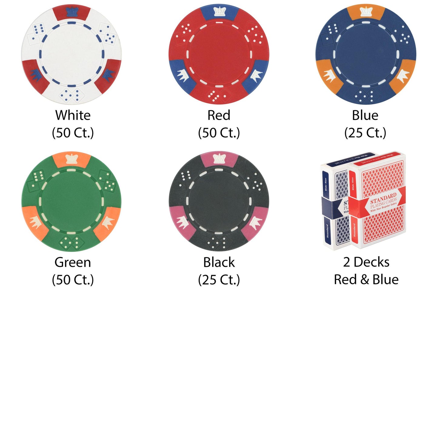 200 Crown and Dice Poker Chips with Wooden Carousel