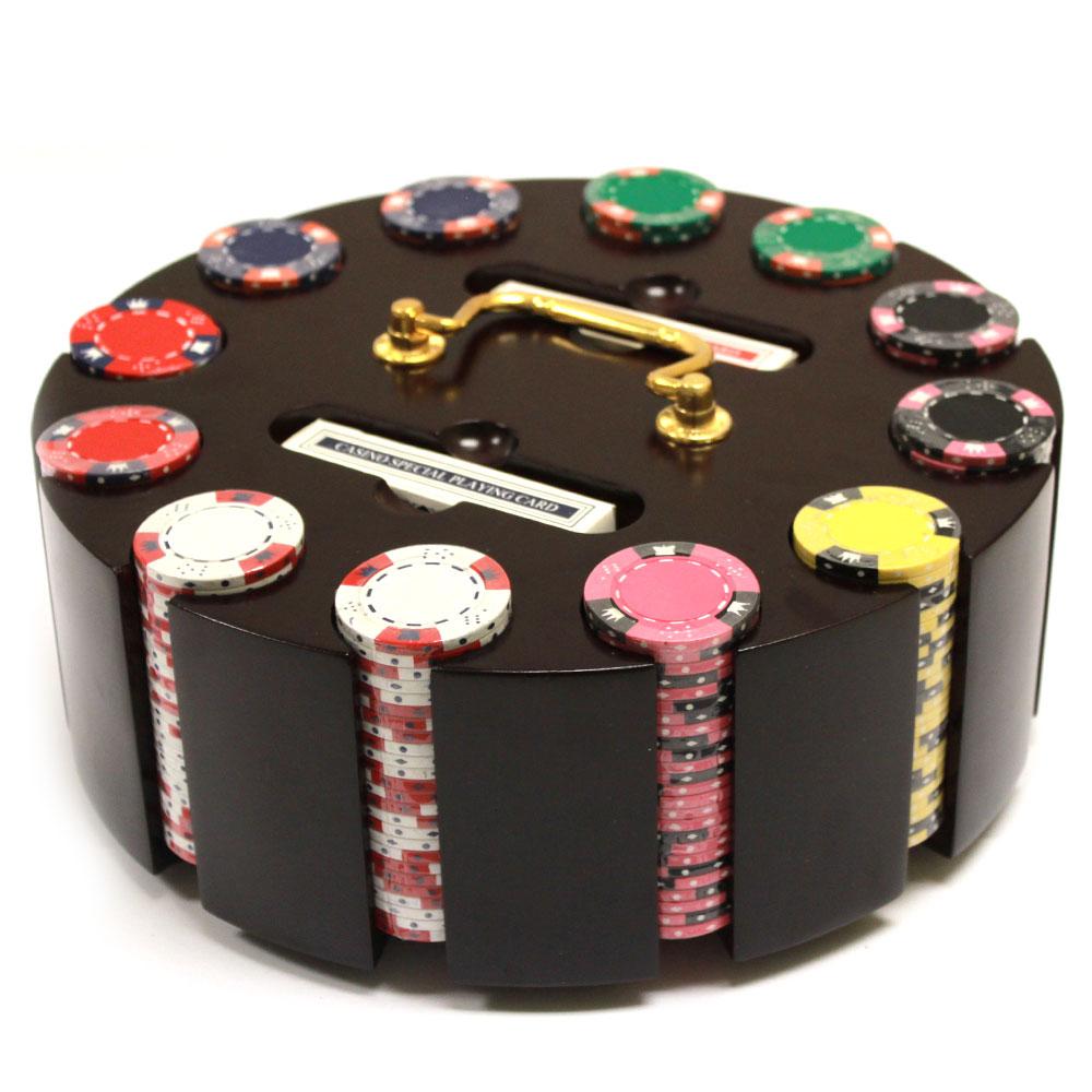 300 Crown and Dice Poker Chips with Wooden Carousel