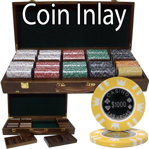 500 Coin Inlay Poker Chips with Walnut Case