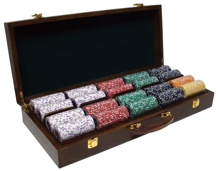 500 Coin Inlay Poker Chips with Walnut Case