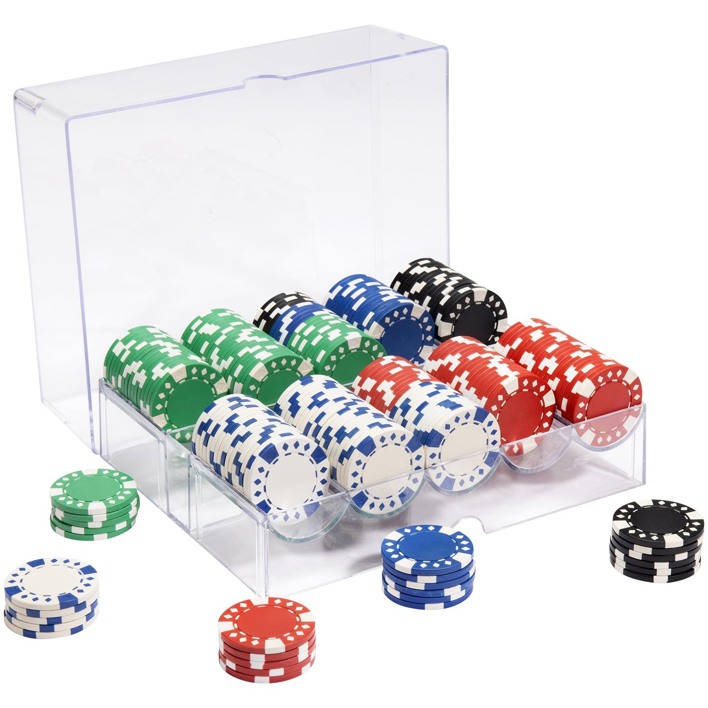 200 Diamond Suited Poker Chips with Acrylic Tray