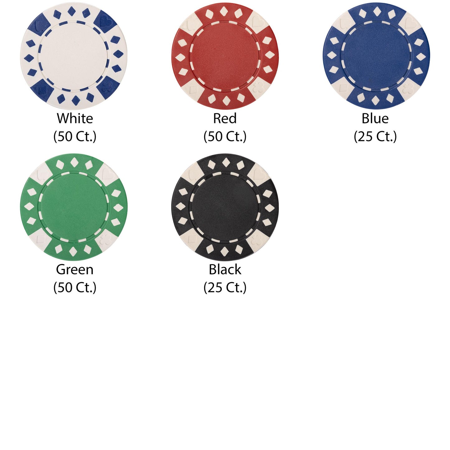 200 Diamond Suited Poker Chips with Acrylic Tray