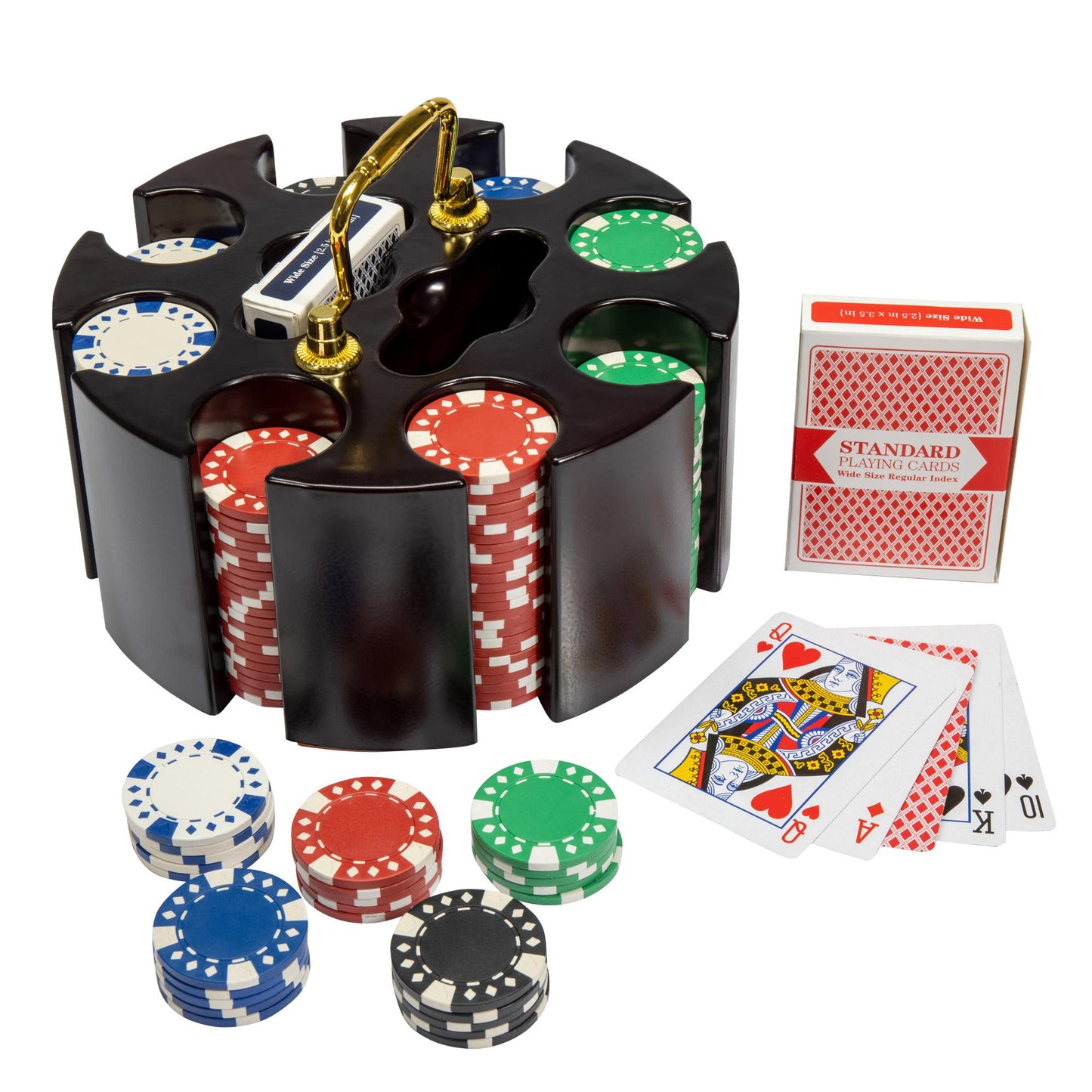 200 Diamond Suited Poker Chips with Wooden Carousel