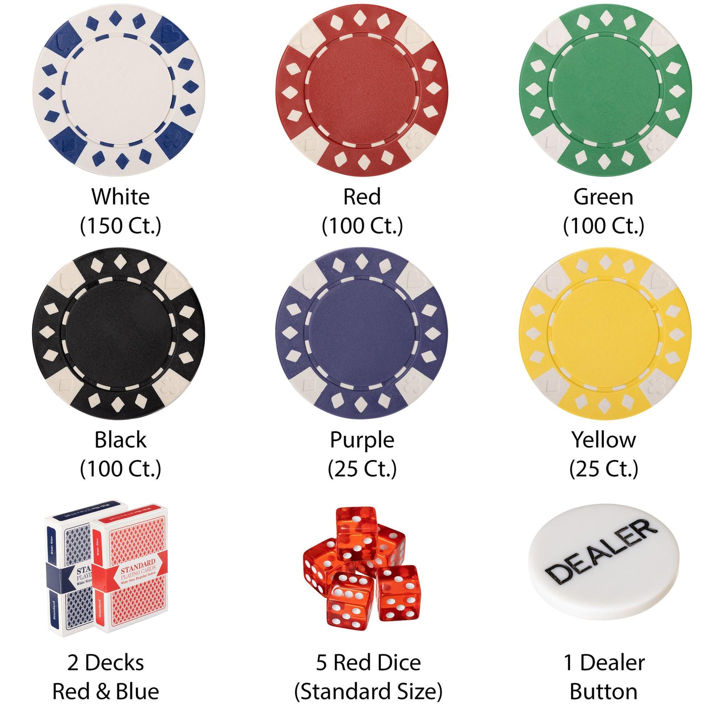 500 Diamond Suited Poker Chips with Aluminum Case