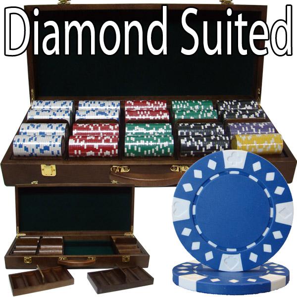 500 Diamond Suited Poker Chips with Walnut Case