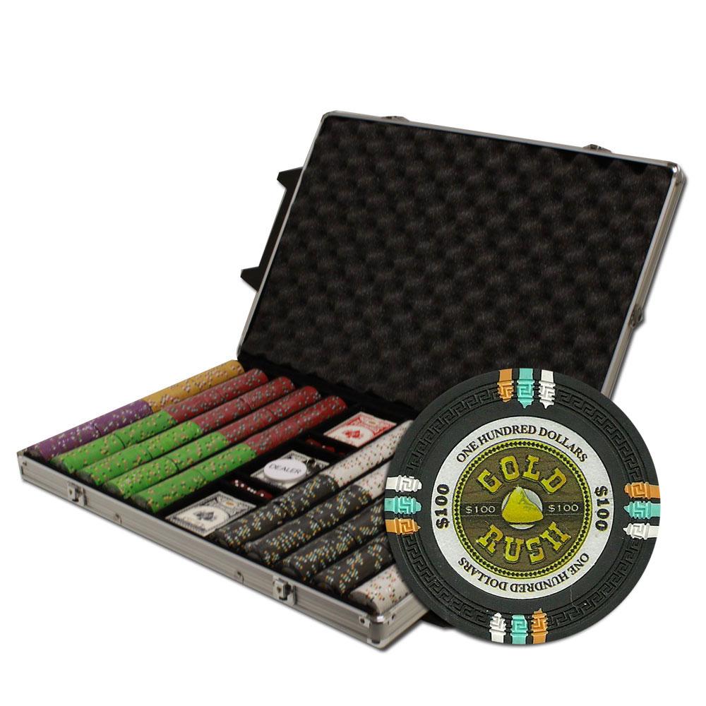 1000 Gold Rush Poker Chips with Rolling Aluminum Case