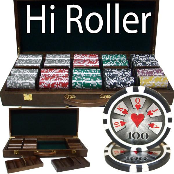 500 Hi Roller Poker Chips with Walnut Case