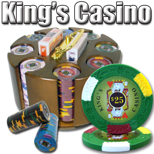 200 Kings Casino Poker Chips with Wooden Carousel