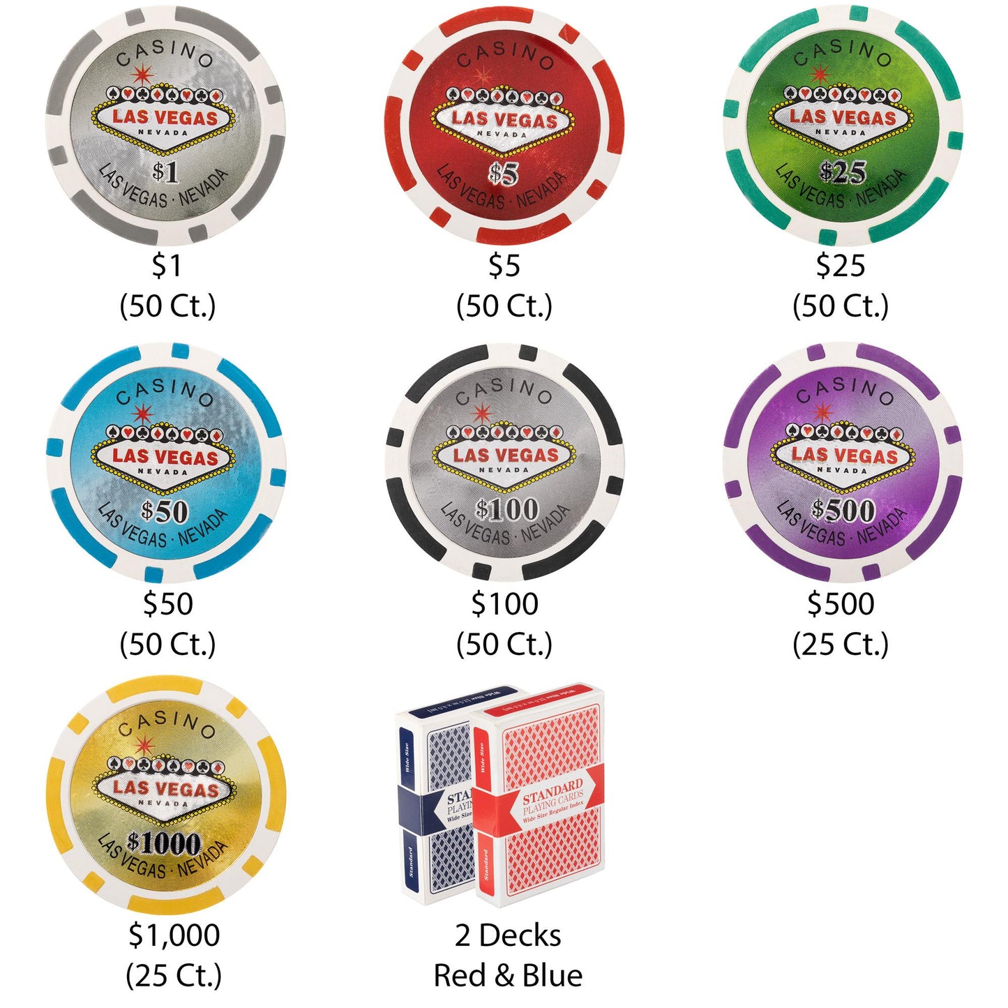 300 Las Vegas Poker Chips with Wooden Carousel