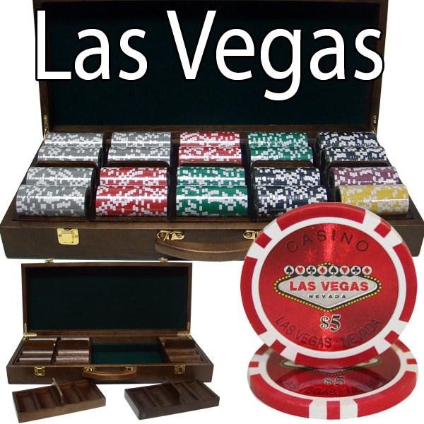 500 Las Vegas Poker Chips with Walnut Case