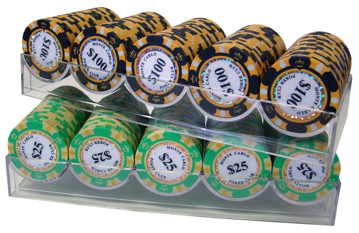 1000 Monte Carlo Poker Chips with Acrylic Carrier