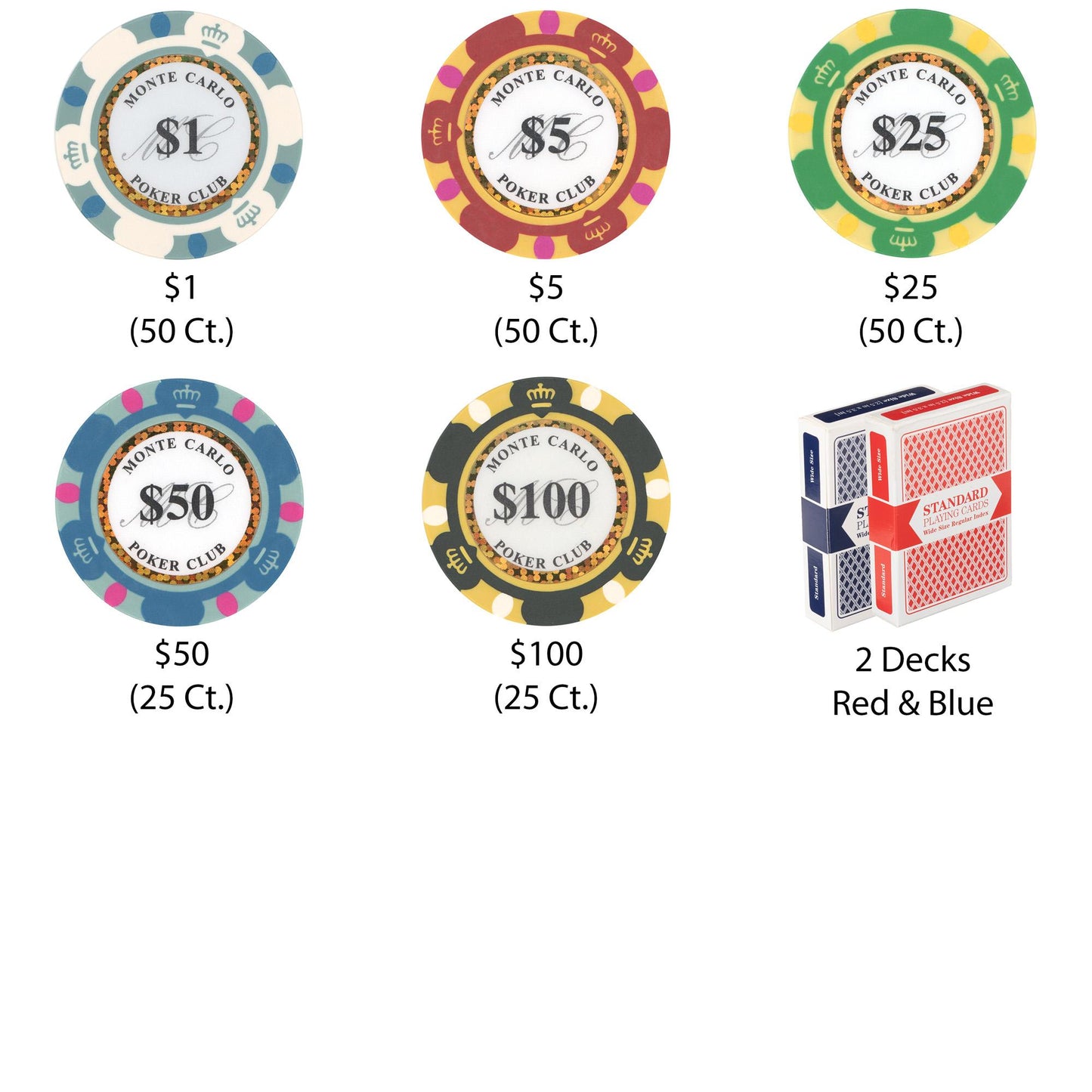 200 Monte Carlo Poker Chips with Wooden Carousel