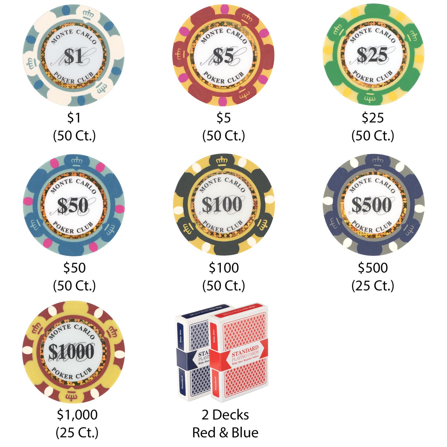 300 Monte Carlo Poker Chips with Wooden Carousel