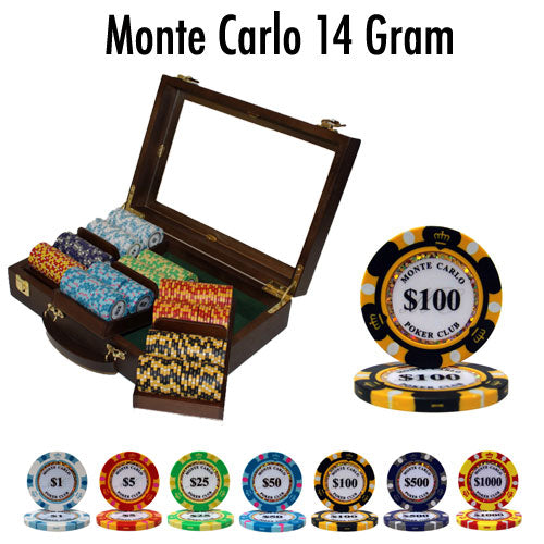 300 Monte Carlo Poker Chips with Walnut Case