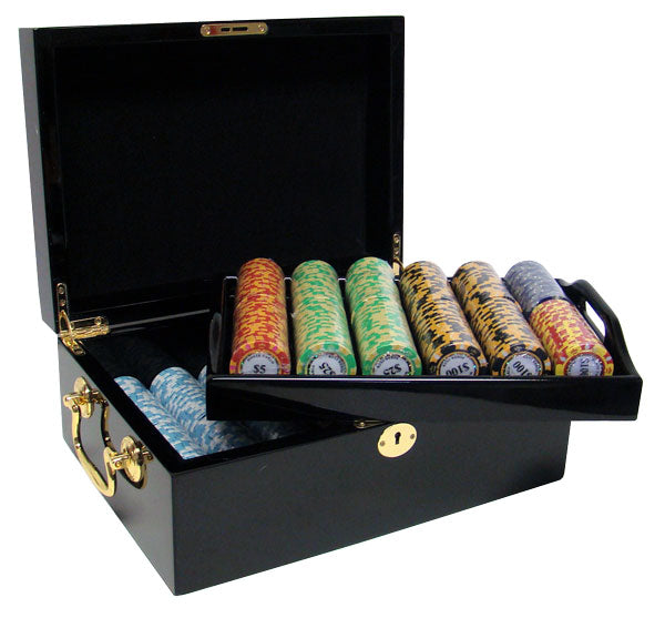 500 Monte Carlo Poker Chips with Mahogany Case
