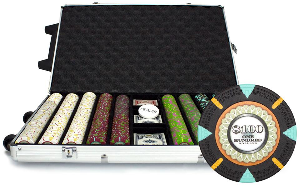 1000 Mint Poker Chips with Rolling Aluminum Case