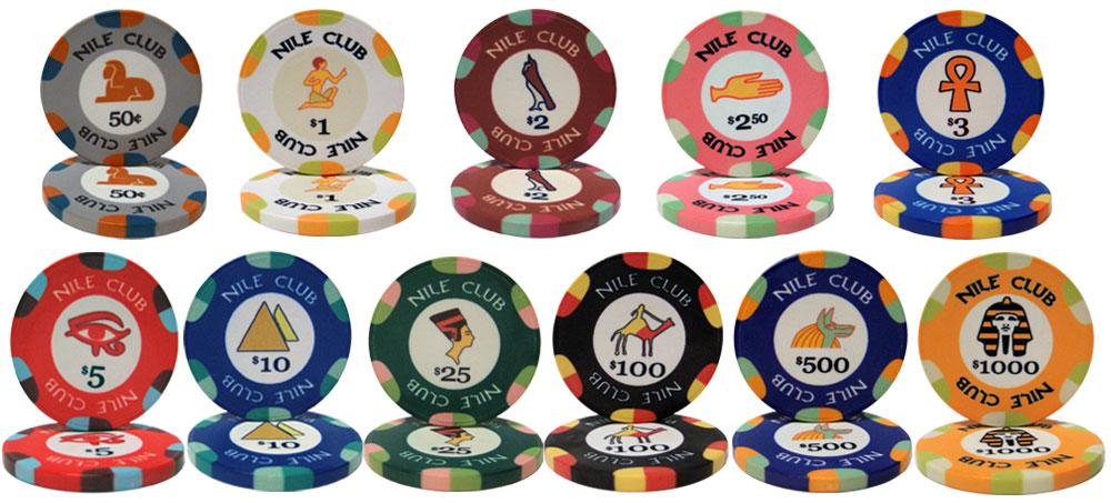 1000 Nile Club Poker Chips with Rolling Aluminum Case