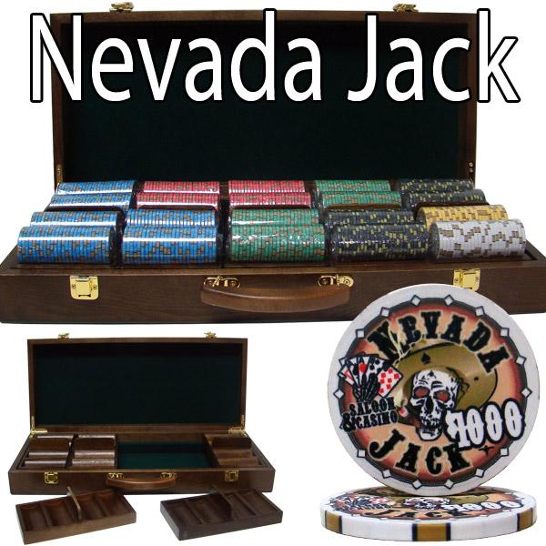 500 Nevada Jack Poker Chips with Walnut Case