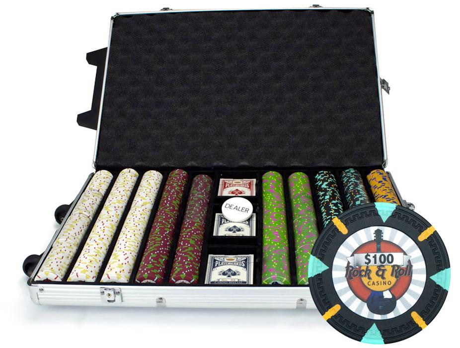 1000 Rock & Roll Poker Chips with Rolling Aluminum Case