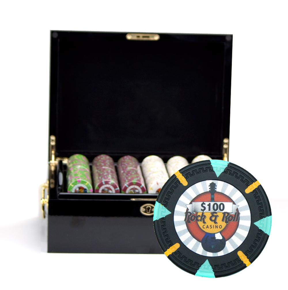 500 Rock & Roll Poker Chips with Mahogany Case