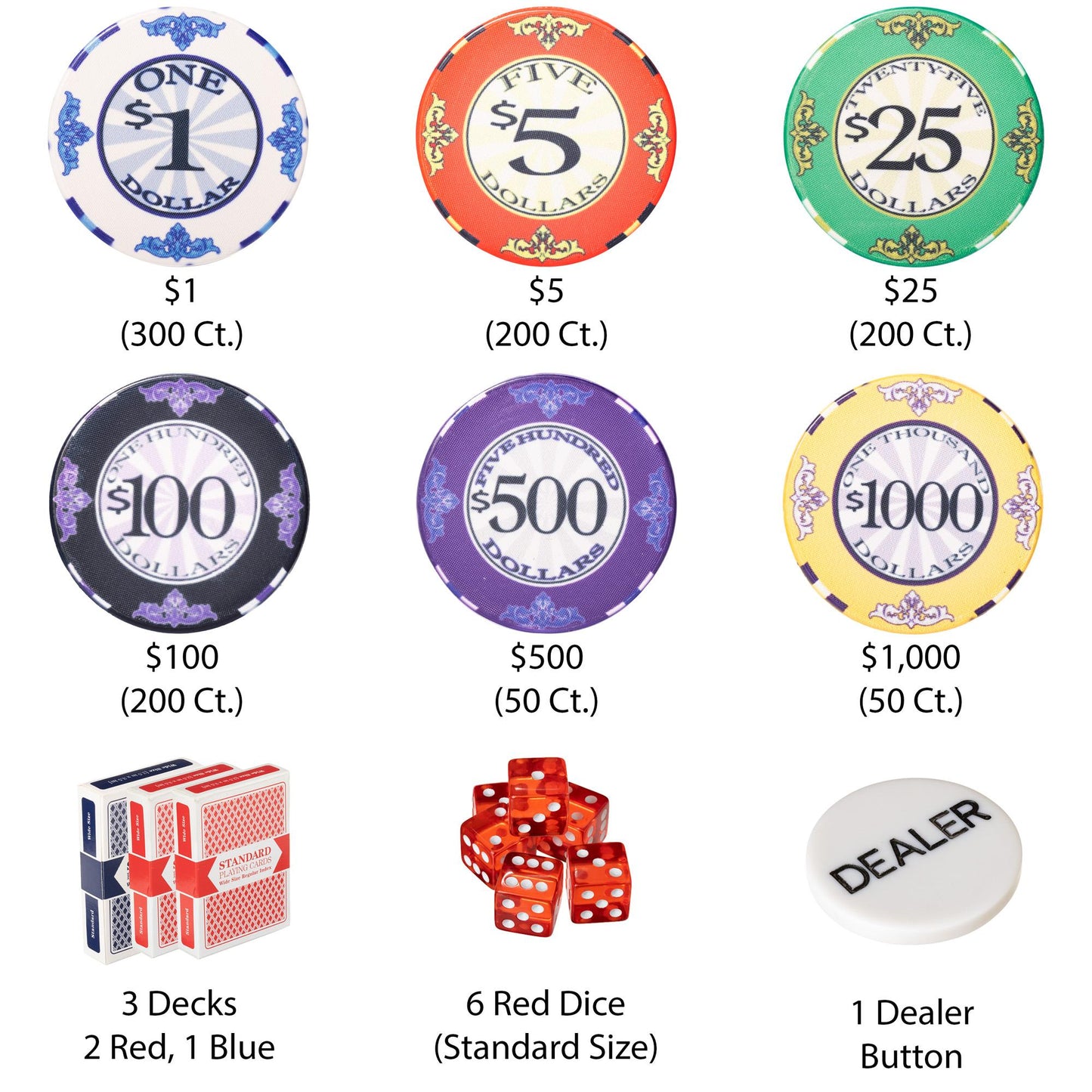 1000 Scroll Poker Chips with Aluminum Case