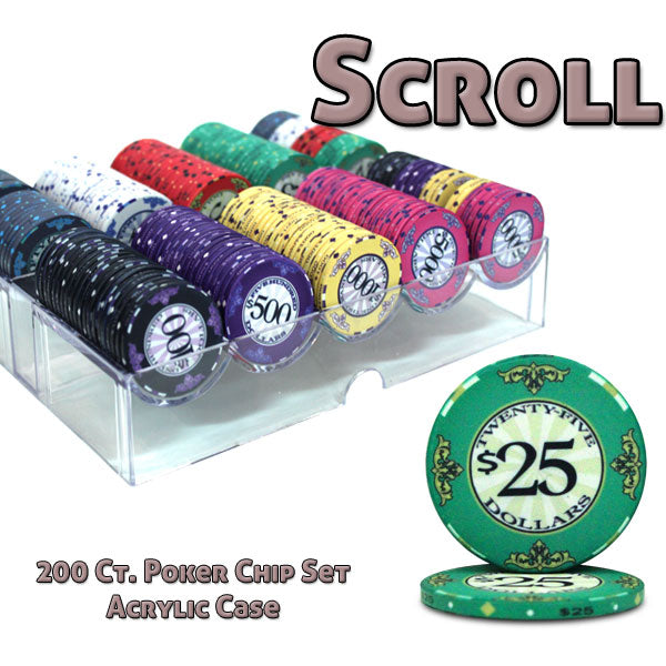 200 Scroll Poker Chips with Acrylic Tray