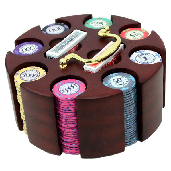 200 Scroll Poker Chips with Wooden Carousel