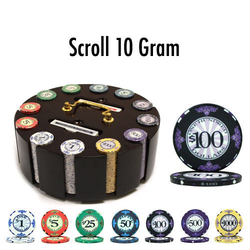 300 Scroll Poker Chips with Wooden Carousel